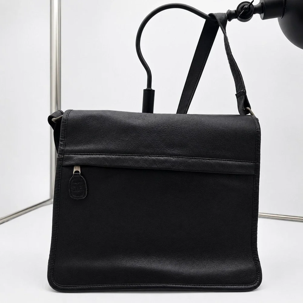 Vintage‎ Frye Black Leather Messenger Bag Crossbody Laptop Briefcase Satchel USA